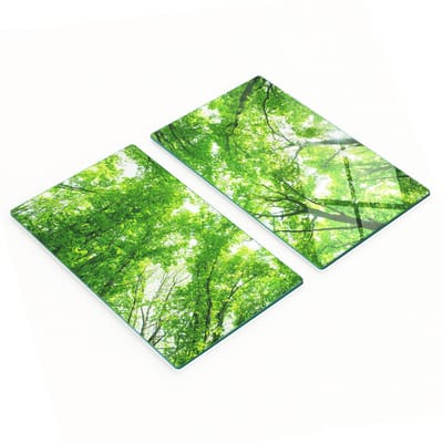 Set van twee decoratieve glazen keukenplanken, groen bosmotief, 2x30x52 cm
