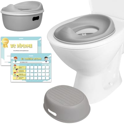 3-in-1 Plaspotje – Plaspotje kind – Potje peuter – Potje met deksel – WC potje peuter – WC Verkleiner – Opstapje - Grey (inclusief stickers en diploma)