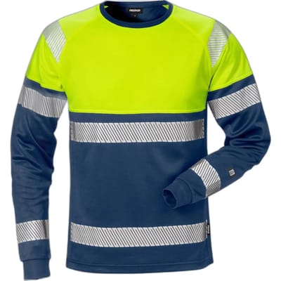 Fristads Hi Vis T-Shirt Met Lange Mouwen Klasse 1 7519 Thv - Hi-Vis geel/marineblauw - XS