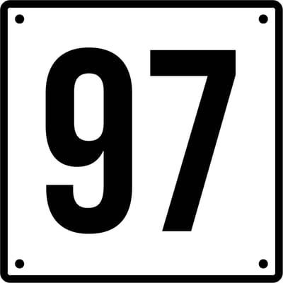 Huisnummerbord 97 - Incl. Schroeven en Pluggen – Acrylaat - 10 x 10 cm - Wit met Zwart