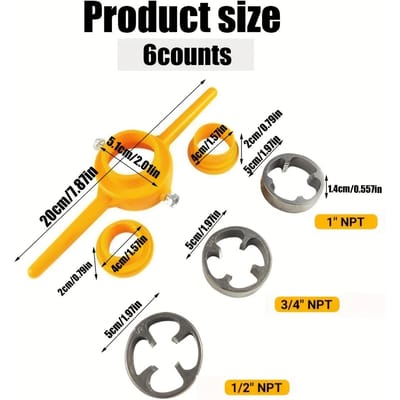 Ensemble de matrices pour tuyaux d'eau en métal 6 pièces, coupe-raccord de tuyau manuel, outil de filetage de tuyau en plastique 6pcs