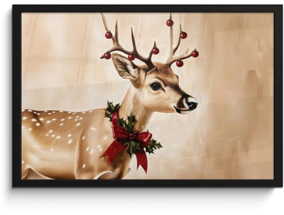 Poster in lijst - Fotolijst 60x40 cm - Posters - Gewei - Kerst - Rendier - Rood - Posterlijst zwart - Decoratie - Wanddecoratie woonkamer - Muurdecoratie slaapkamer - Kerstversiering - Kerstdecoratie voor binnen - Kerstmis
