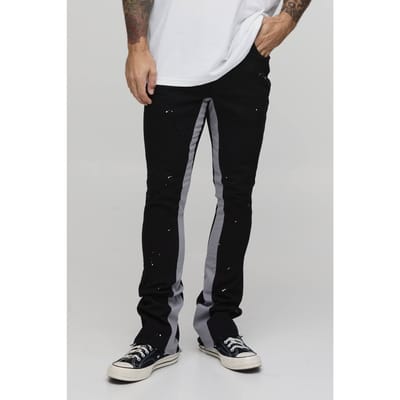 Skinny Gestapelde Flared Broek Met Verfspetters En Gusset | Black | Size 28