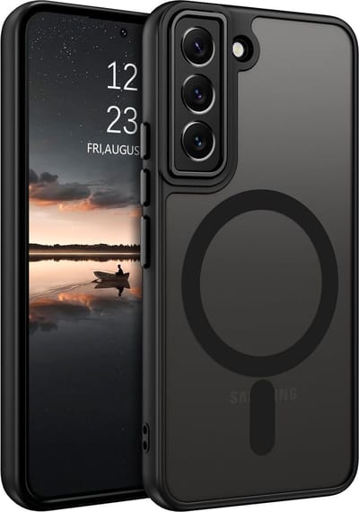 Casemania Hoesje Geschikt voor Samsung Galaxy S22 - Zwart - Matte Armor Back Cover - Geschikt voor MagSafe