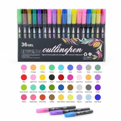 36 contourpennen A-versie - metallic glans en dubbele lijnen - voor DIY en kunst - verpakking van 360 g