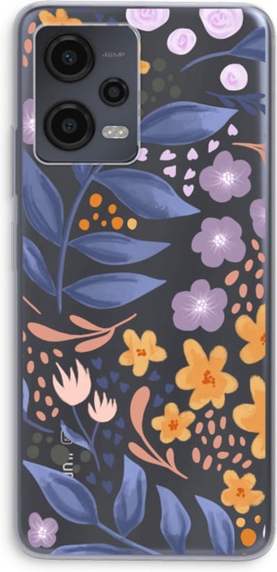 Case Company® - Hoesje geschikt voor Xiaomi Redmi Note 12 hoesje - Flowers with blue leaves - Soft Cover Telefoonhoesje - Bescherming aan alle Kanten en Schermrand