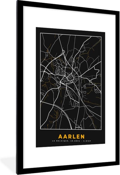 Fotolijst incl. Poster - Kaart - Goud - Stadskaart - Plattegrond - Aarlen - 60x90 cm - Posterlijst