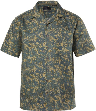 JP 1880 - Heren - Overhemd korte mouwen Cubaanse kraag bloemenprint Cubaanse fit - Donkergroen - Maat 3XL