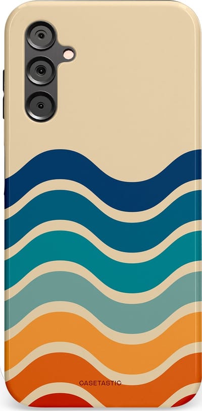 Casetastic hoesje geschikt voor Samsung Galaxy A14 (2023) 5G / Samsung Galaxy A14 (2023) 4G - Dubbellaagse bescherming - Nostalgische golven - Fashion Case - Zand Petrol Rood Oranje