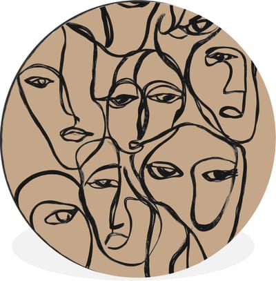 WallCircle - Wandcirkel - Muurcirkel - Gezichtenzee - Lijntekening - Abstract - Aluminium - Dibond - 30x30 cm - Binnen en Buiten