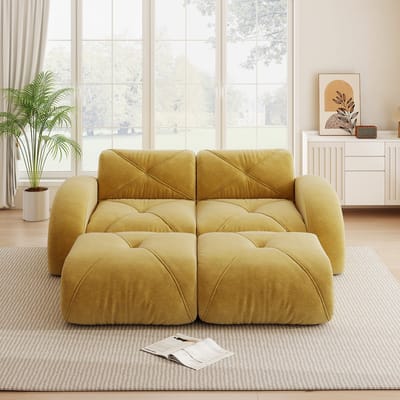 MODFU Frameloze Modulaire Bank - Gele Hoekbank / Loungebank met Zachte Chenille - 32D Schuim met Hoge Dichtheid - Geschikt voor Woonkamer - Geel