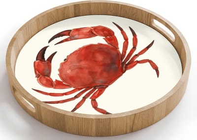 Dienblad rond 40x40 cm - Schootdienblad hout - Krab - Felrood - Poten - Borrelplank rechthoek - Plateau houten dienbladen