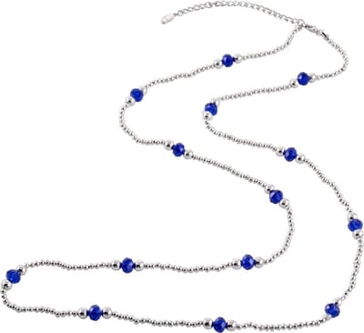 Behave - Ketting - 90 cm lang - Zilverkleur - Blauw facet geslepen glaskralen