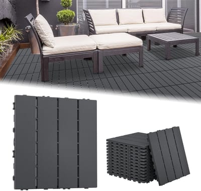 Balkontegels Houtlook - Vloerbedekking Tuin - Buiten Leven - Antislip Drainage - 30x30cm 55 Stuks - Antraciet