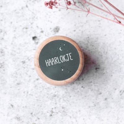 Haarlok doosje | haarlokje bewaren | donkergroen | opdruk: sticker