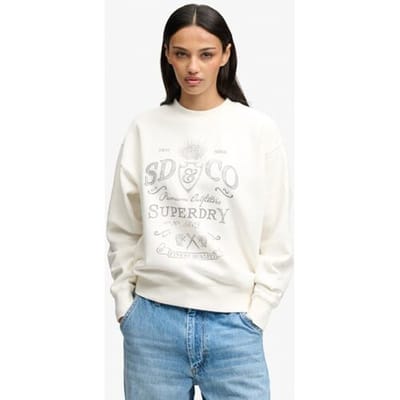Superdry Vintage Workwear Sweater met Ronde Hals Crème Grootte: 44