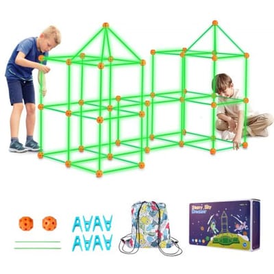 VEVOR Fortress-bouwpakket voor kinderen, 140-delige STEM-bouwset die in het donker oplicht, educatief cadeau voor jongens en meisjes van 4, 5, 6, 7 en 8 jaar oud, speeltent voor binnen en buiten, bouwspeelgoed met 96 stokjes en 44 ballen