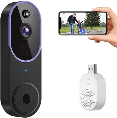 Deurbel draadloos – Deurbellen met camera - Deurbel draadloos met camera voor familie – Veilige slimme videodeurbel met hd nachtzicht en intercomfunctie op afstand – Betrouwbare huisbeveiliging – Paars