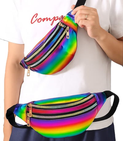Glanzende Festival Heuptasje Met Dubbele Rits I Running Belt I Fanny Pack I Buideltasje I Hardlooptas I Uniseks I Regenboog