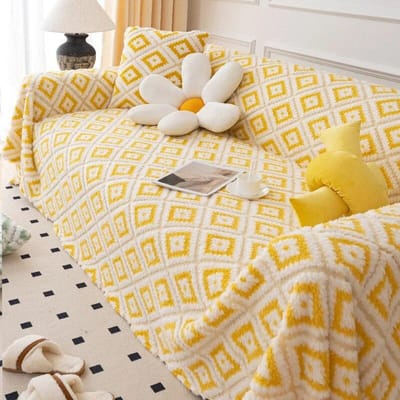 Bankovertrek Rugleuning Handdoek Geruit Jacquard Dubbelzijdig Fluweel Herfst Winter Verdikt Crèmekleurig Stofdichte Deken Volledig 180x130cm1pcs