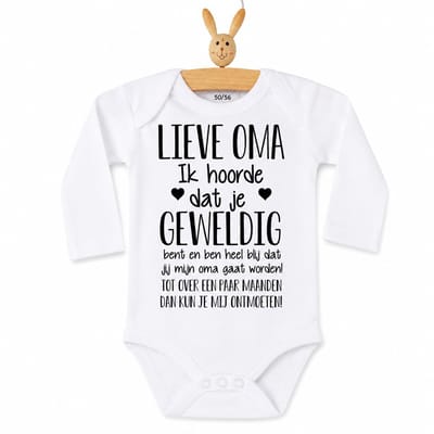 Rompertje baby met tekst | Lieve Oma Ik hoorde dat je geweldig bent en ben heel blij dat jij mijn oma gaat worden! ontmoeten! | lange mouw | maat 50-56 | aankondiging bekendmaking zwangerschap cadeau voor de liefste aanstaande