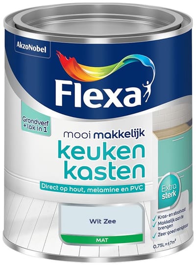 Flexa - Mooi Makkelijk Keukenkasten Mat - Wit Zee - Mengverf - 750 Ml