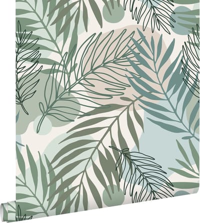 ESTAhome behang bladeren groen en blauw - 50 x 900 cm - 139820