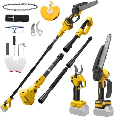 4-in-1 Tuingereedschap Set - Hoogsnoeier Kettingzaag Snoeischaar - Hoge Takken Snoeien - Borstelloze Motor - 45 Meter Bereik - Oranje