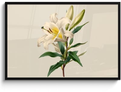 Poster in lijst - Fotolijst 120x80 cm - Posters - Lelie - Elegant - Botanisch - Beige - Posterlijst zwart - Decoratie - Wanddecoratie woonkamer - Muurdecoratie slaapkamer