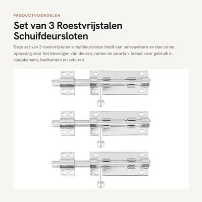 Dailygoods- Boutslot 15 cm - Roestvrij Staal - 3 Stuks - Zilveren Deurbout - Eenvoudige Installatie - Duurzaam en Betrouwbaar - Deurbeslag