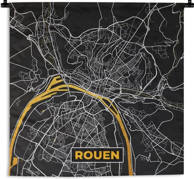 Wandkleed - Wanddoek - Rouen - Kaart – Plattegrond – Frankrijk – Stadskaart - 180x180 cm - Wandtapijt
