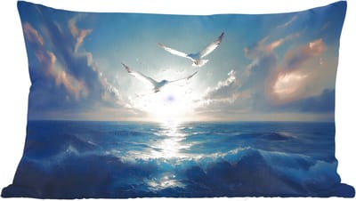 Sierkussens - Kussentjes Woonkamer - 60x40 cm - Meeuwen - Zee - Wolken -Blauw