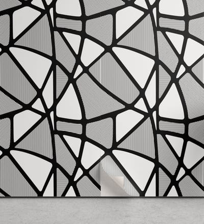 ABAKUHAUSSzwart-wit peel & stick behang voor thuis, dikke dunne lijnen tegels, zelfklevende keukenaccent in de woonkamer, 33 cm x 180 cm, zwart-wit