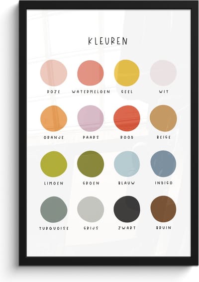 Poster in lijst - Fotolijst 40x60 cm - Posters - Kleuren - Leren voor kinderen - Educatief - Posterlijst zwart - Kamer decoratie - Wanddecoratie kinderkamer - Muurdecoratie babykamer