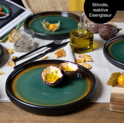 Moritz & Moritz SOLID 4-delige Dessertborden Set - Groen/Bruin - Aardewerk Borden voor 4 Persoons - 21cm