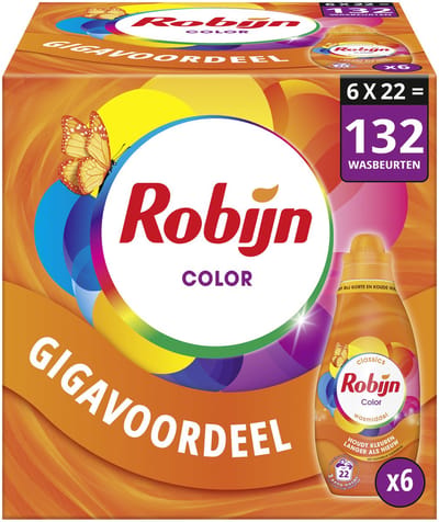 Robijn - Vloeibaar Wasmiddel - Klein & Krachtig - Color - 6 flessen - 132 wasbeurten - Voordeelverpakking