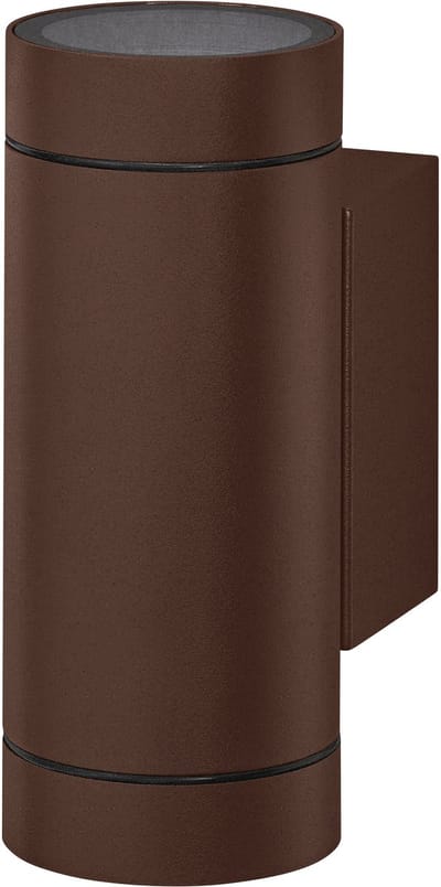OSRAM buitenwandlamp, roestkleurig, GU10-fitting, IP65, aluminium behuizing, glazen diffuser, 2 lichtbronnen, 220–240 V, IK05, hoogte 158 mm