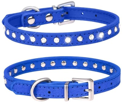 Dailygoods- Halsband Suède Leer - Strass Kristallen - Verstelbaar - Kleine/Hond/Puppy - 1,5 cm Breed - 5 Gaten Aanpassing - Hondenkraag