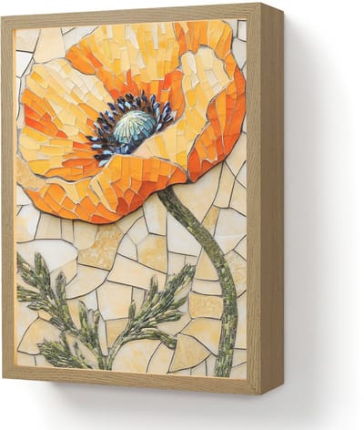 Wandlamp 30x40 cm - Oplaadbaar - Klaprozen - Oranje - Mozaïek - Bladeren - Wandlampen binnen woonkamer - Slaapkamer lamp - Decoratieve nachtlamp - Vloerlamp draadloos