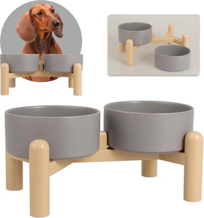 Verhoogde Dubbele Hondenbak Set Keramiek - Antislip Hondenvoer- en Waterbakken voor Kleine Middelgrote Honden