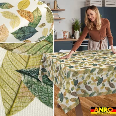 ANRO Tafelkleed Bloemen en vogels Beige 260x140cm Rechte rand Afwasbaar Waterafstotend