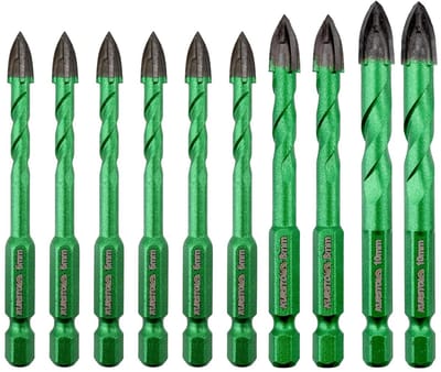 Tegelboorset 10 Stuks - Glasboren Hardmetaal - Boren Keramiek Steen - Inclusief Snelwisselschacht - 6 8 10 mm