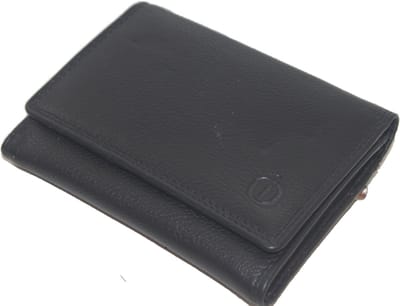 Oi zwart leren damesportemonneetje kort model / afsluitbaar lederen overslagbeursje met ritsje / compact dames portemonneetje 2 vaks / RFID SAFE / zwart leer / 389
