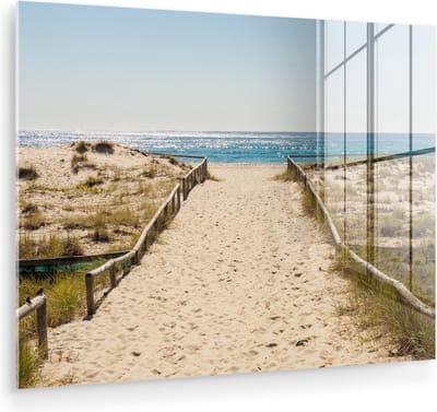 MuchoWow® Glasschilderij 160x120 cm - Schilderij acrylglas - Zee - Zand - Australië - Foto op glas - Muurdecoratie woonkamer - Wanddecoratie slaapkamer - Schilderijen