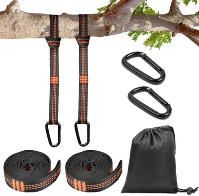 Hangmat Bevestiging Set - 2-delige Set met 2 m Touw, Karabijnhaken en Opbergtas - Geschikt voor Buitenshuis, 300 kg Capaciteit, Oranje