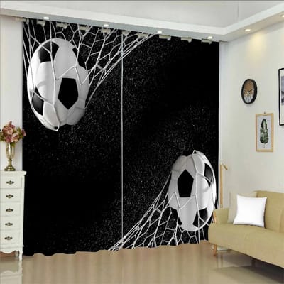 3D Modern Jongens Tieners Voetbal Serie Brandende Voetbal Patroon Dunne Verduistering 2 Panelen Gordijn voor Slaapkamer Woonkamer Huisdecoratie W50xH130(CM)x2pcs&Hook