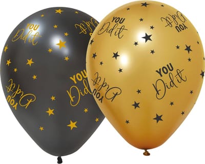12 ballonnen 12" 3 met goud / 3 zwart - You did It Golden Celebrations - Versiering Slinger Feestdecoratie Decoratie Verjaardag Jubileum Ballon Feest