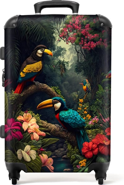 NoBoringSuitcases.com - Koffer - Vogel - Bloemen - Planten - Jungle - Reiskoffer - Trolley op wieltjes - Hardcase koffer - Lichtgewicht - TSA slot - 66 cm - Koffer groot - Handbagage koffer - 72 liter - Grote koffer - 20 kg bagage