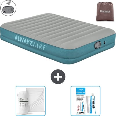 Bestway luchtbed Alwayszair - 2-Persoons -152 x 203 x 36 cm - Grijs/Blauw - Inclusief pomp - Hoeslaken en Reparatieset
