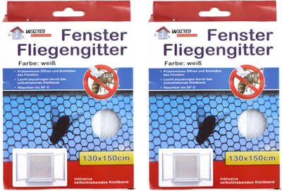 Insecten raam hor/gordijn - 2x - wit - magnetisch - polyester - 130 x 150 cm - raam- en raamhorren